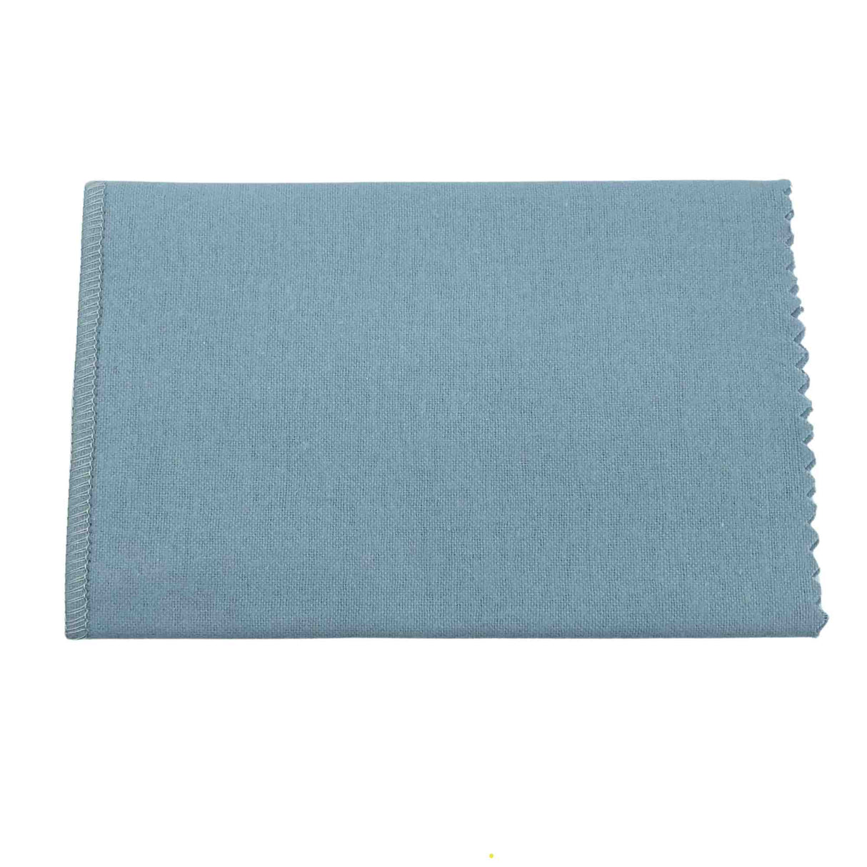 The image shows a light blue-gray microfiber polishing cloth with serrated edges, designed for cleaning and maintaining musical instruments. Its fine, lint-free weave safely removes dust, fingerprints, and moisture from guitars, violins, brass, woodwinds, piano keys, and instrument cases. Durable and non-abrasive, this essential cloth is a common accessory musicians use for regular instrument care.