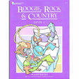 The image shows a music instruction book titled "Boogie, Rock & Country Level 1" by James Bastien. It has a purple cover with colorful cartoon illustrations of musicians playing instruments, reflecting the boogie, rock, and country themes. This beginner piano method book, published by Kjos Music Company (catalog WP216), is part of a series designed to teach these musical styles through simplified songs and exercises.
