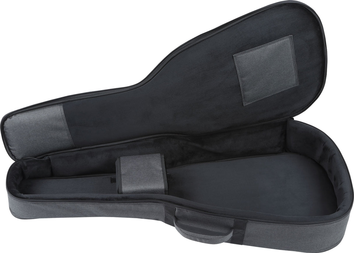The image shows an open black violin case with padded interior protection. It features a violin-shaped compartment for the instrument, a padded section for bows, small accessory pockets, a zipper closure, and an exterior carrying handle. This soft or semi-hard gig bag is designed to safely transport and protect the violin and its accessories.