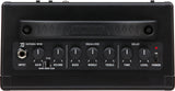 The image shows a BOSS Katana-Mini guitar amplifier, a compact, portable electric guitar amp. It features an input jack, gain control with toggle for Brown, Crunch, and Clean amp types, volume control, 3-band EQ (Bass, Middle, Treble), built-in delay effect with Time and Level controls, and a power switch with LED. This battery-powered amp delivers versatile, tube-like tones, ideal for practice or small performances.