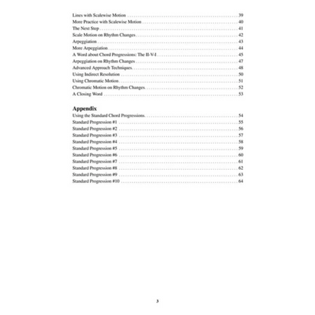 Table of contents for a bass guitar book on chord progressions with chapter titles and page numbers.