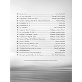 The image shows a table of contents from a classical music book listing pieces by composers like Handel, Mozart, Liszt, Kuhlau, Pachelbel, Tchaikovsky, and Satie, with page numbers from 55 to 95. It includes a note that fingerings and bracketed marks are editorial additions, indicating a pedagogical edition designed to aid students and performers.