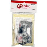 The image shows a Chesbro Music Co. flute care kit labeled "CMKIT-FL," designed for flute maintenance. The package includes a cleaning cloth, a cleaning rod or swab, various smaller care items, and instructions. This kit provides essential tools to keep flutes clean, preserve their finish, and maintain smooth mechanics for optimal performance.