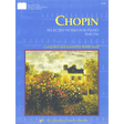 The image shows a piano sheet music book titled "CHOPIN - Selected Works for Piano, Book One," part of The Neil A. Kjos Master Composer Library for Piano Students. Edited by Keith Snell, it features a blue cover with musical notation watermarks and a central pastoral landscape painting of a house surrounded by trees and gardens. Published by Neil A. Kjos Music Company, it is designed for learning Chopin's classical piano pieces.