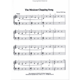 The image shows a piece of piano sheet music titled "The Mexican Clapping Song," a Mexican Folk Song in 3/4 time. Marked "Happily" and "mf," it includes treble and bass clefs with fingerings, slurs, and a bass line supporting clapping rhythms. The piece ends with "Fine" and appears suitable for intermediate pianists. A 1989 copyright by FJH Music Company Inc. is noted at the bottom.
