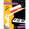 The image shows the cover of a piano method book from the "ChordTime Piano" series titled "Ragtime & Marches," arranged by Faber & Faber. It features a colorful, stylized illustration with a piano keyboard, a hand reaching toward the keys, a hat, bold geometric shapes in yellow, black, white, and red, and a checkered pattern. The book is Level 2B and focuses on I-IV-V7 chords in C, G, and F keys.