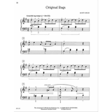 The image shows page 18 of Scott Joplin's "Original Rags" piano sheet music. It features the title and composer name, a tempo marking of "Graceful rag tempo (♩=116-132)," 4/4 time, and mezzo-piano dynamics. The standard treble and bass clef staves display syncopated ragtime rhythms in measures 1, 3, 5, and 7. Publisher info notes 1996 Dover Publications for "Faber Piano Adventures."