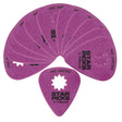 The image shows multiple purple/magenta Star Picks guitar picks arranged in a fan shape. Each teardrop-shaped pick features a distinctive star-shaped cutout in the center for improved grip. The picks are 1.14mm thick, display the brand name "STAR PICKS," and patent numbers (e.g., PAT. 5587542). These patented picks are designed for better control and playability on acoustic and electric guitars.