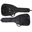 The image shows two black soft-shell guitar gig bags, one sized for an acoustic guitar and the other for an electric guitar or bass. Both bags have padded protection, external zippered pockets for accessories, carrying handles, and closure mechanisms likely using Velcro. One bag features "CMC" branding. These portable bags provide essential protection and convenient storage for musicians on the go.