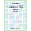 The image shows the cover of a piano music book titled "Contrasts in Style - Book Two" by Melody Bober, published by Neil A. Kjos Music Company. The cover features a modern geometric pattern of small blue, teal, and gray squares on a white background with a light green border. It indicates the book contains piano solos for intermediate to late intermediate players, with product code WP1209.