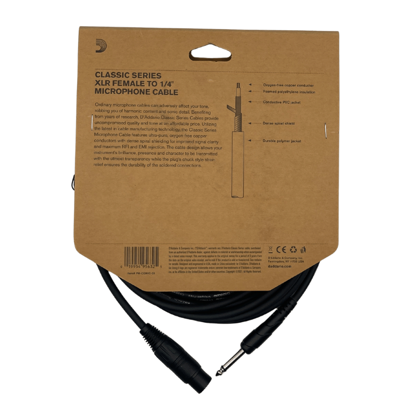 D'Addario XLR to 1/4" TRS Microphone Cable - 25'