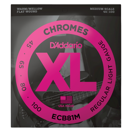 Packaging for D'Addario ECB81M bass strings with brand details
