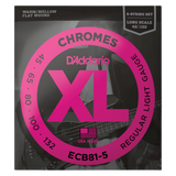 Packaging for D'Addario ECB81-5 bass guitar strings with brand details