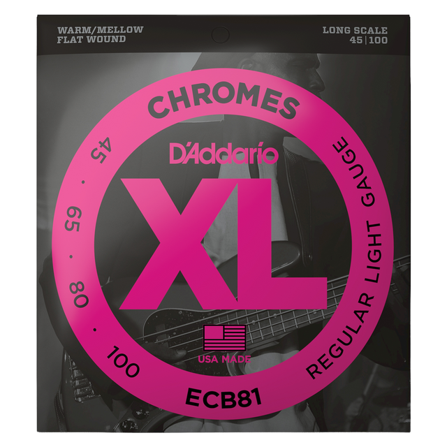 Packaging for D'Addario ECB81 bass guitar strings with brand details