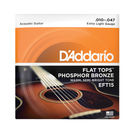 Packaging for D'Addario EFT15 Flats acoustic guitar strings with product details