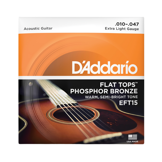 Packaging for D'Addario EFT15 Flats acoustic guitar strings with product details