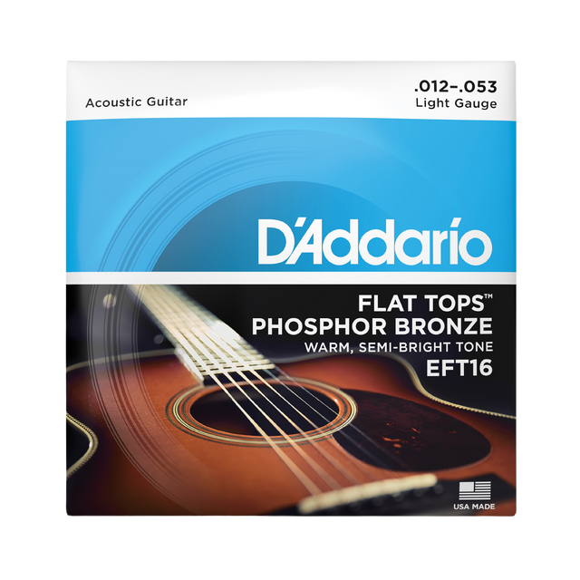 Packaging for D'Addario EFT16 Flat Tops guitar strings with product details