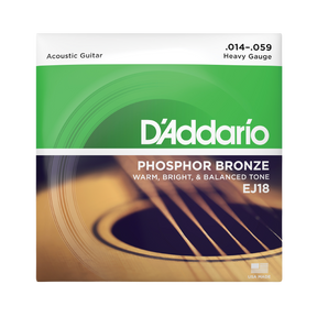 Packaging for D'Addario EJ18 Phosphor Bronze guitar strings with product details