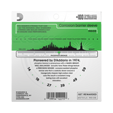 Backside of packaging for D'Addario EJ18 Phosphor Bronze guitar strings with string gauges and brand details
