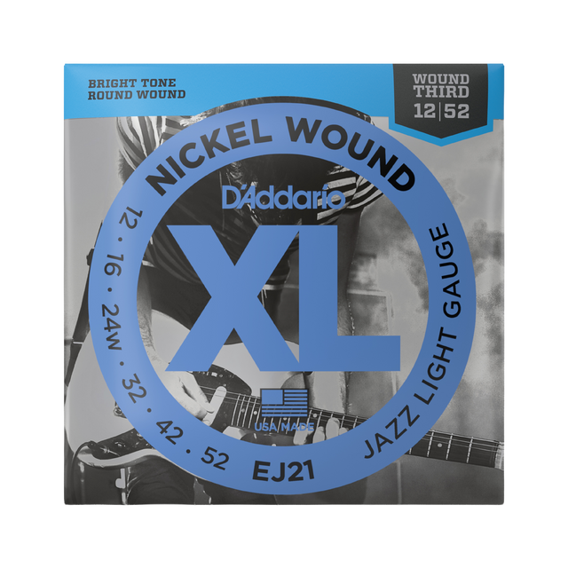 Packaging for D'Addario EJ21 Jazz Light guitar strings with product details