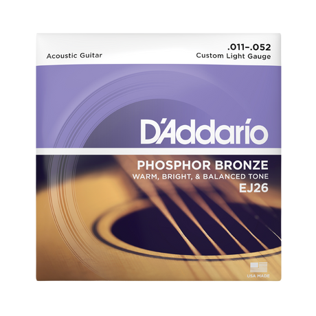 Packaging for D'Addario EJ26 guitar strings with brand details