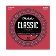 D'Addario Classic Nylon guitar strings package, model EJ27N, featuring a red and black circular design with white text and ornate detailing.