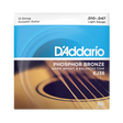 D'Addario EJ38 acoustic guitar string package, featuring a white, blue, and brown graphic design with text indicating light gauge phosphor bronze strings for a 12-string acoustic guitar.