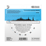 Backside of packaging for D'Addario EJ40 Silk & Steel guitar strings with product details including string gauges