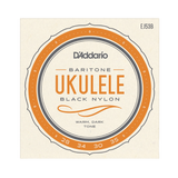 D'Addario Ukulele Black Nylon guitar strings package, model EJ53B. The packaging features a circular design with orange and dark gray accents on a cream-colored background.