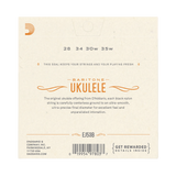 Back of a D'Addario Baritone Ukulele string package, showing product information, model EJ53B, barcode, and branding on a light cream background.