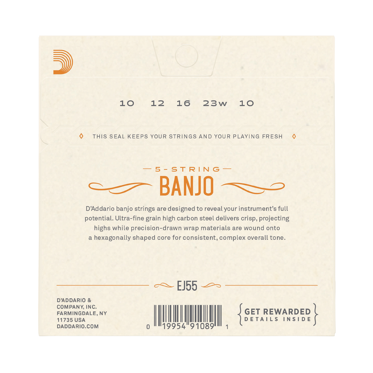D'Addario EJ55 Phosphor Bronze 5-String Banjo Strings - Medium (10-23)