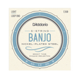 D'Addario Banjo 5-string nickel-plated steel guitar strings, Light tension, Loop End, EJ60, shown in its original cream-colored cardboard packaging with blue and gray circular graphics.