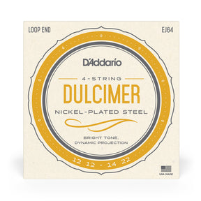 Front of packaging for D'Addario's EJ64 dulcimer strings with brand and product details.
