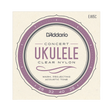 D'Addario Concert Ukulele Clear Nylon guitar strings package, model EJ65C, featuring a cream-colored square card with a purple and gray circular label design.