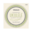 Packaging for D'Addario EJ65S ukulele strings with a beige background and green circle design with logos and string details.