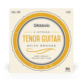 Front of packaging for D'Addario's EJ66 tenor guitar strings with brand and product details.
