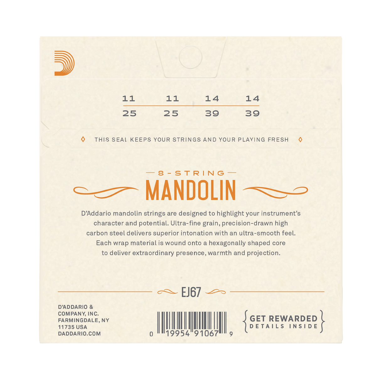 D'Addario EJ67 Nickel-Plated Steel Mandolin Strings - Medium (11-39)
