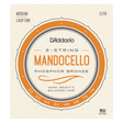 Packaging for D'Addario EJ78 mandocello strings with a beige background and light orange circular design. Includes product details.