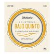 Packaging for D'Addario EJ85 bajo quinto strings with a beige backgorund and light orange circular design with product details.