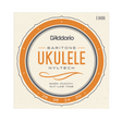 Packaging  for D'Addario EJ88B baritone ukulele strings with a beige background and light orange circular design with product details.