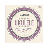 D'Addario Concert Ukulele Clear Nylon guitar strings package, model EJ88C, featuring a cream-colored square card with a purple and gray circular label design.