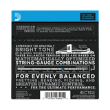 The back of packaging for D'Addario EXL110BT guitar string with braand and product details.