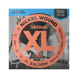 Packaging for D'Addario EXL110W electric guitar strings with brand and product details