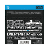 The back of packaging for D'Addario EXL115BT electric guitar strings with brand and product details.