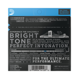 The back of D'Addario EXL115 electric guitar strings with brand and product details.