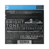 The back of packaging for D'Addario EXL116 electric guitar strings with brand and product details.