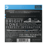 The back of packaging for D'Addario EXL120-7 electric guitar strings with brand and product details.