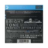 The back of packaging for D'Addario EXL125 electric guitar strings with brand and product details.
