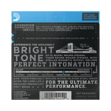Back of packaging for D'Addario EXL145 electric guitar strings with brand and product details.