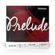 Front of packaging for D'Addario's J811 4/4M violin E string with brand and product details.